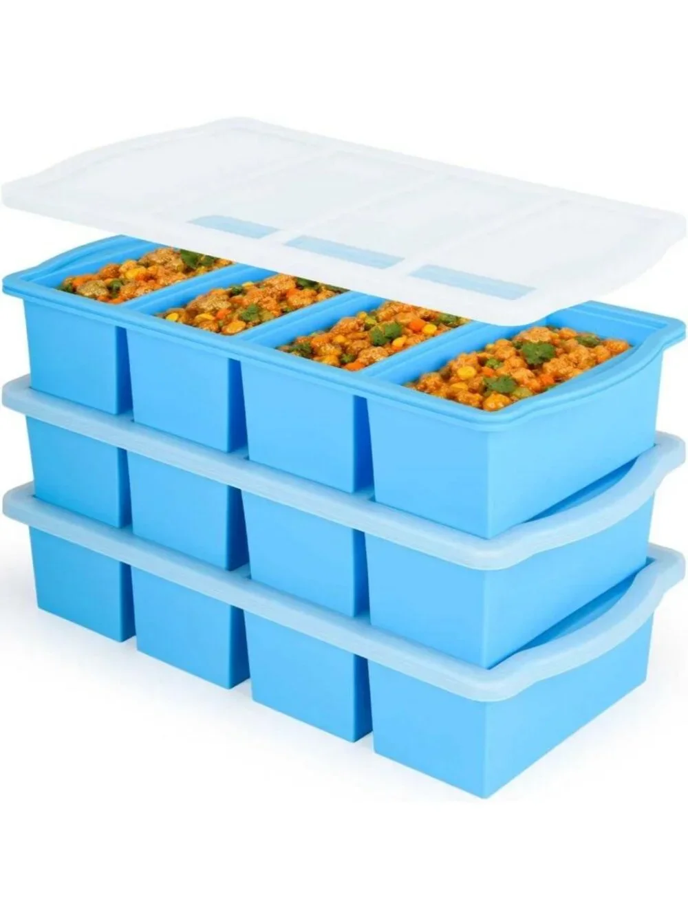 3-Pack Silicone Freezer Trays with Lid - Large Ice Cube Molds for Soup & Sauces